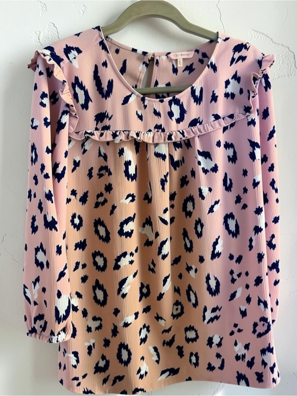 Juicy Couture Pink and Navy Animal Print Ruffle Top